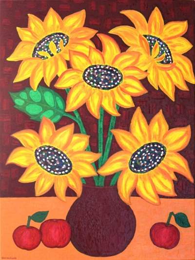 Zonnebloemen en appels